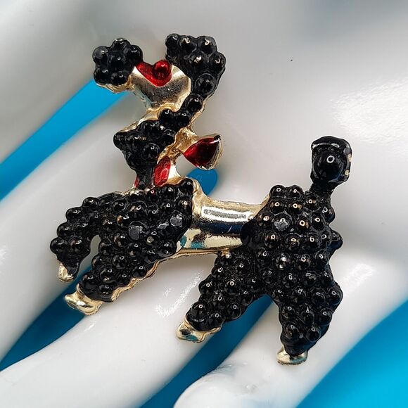 Vintage Black Enamel French Poodle Brooch, Figural Pin - Picture 5 of 9